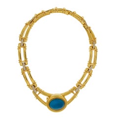 Valentin Magro Double Line Diamond and Turquoise Necklace