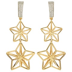 Valentin Magro Double Star Dangling Diamond Gold Earrings