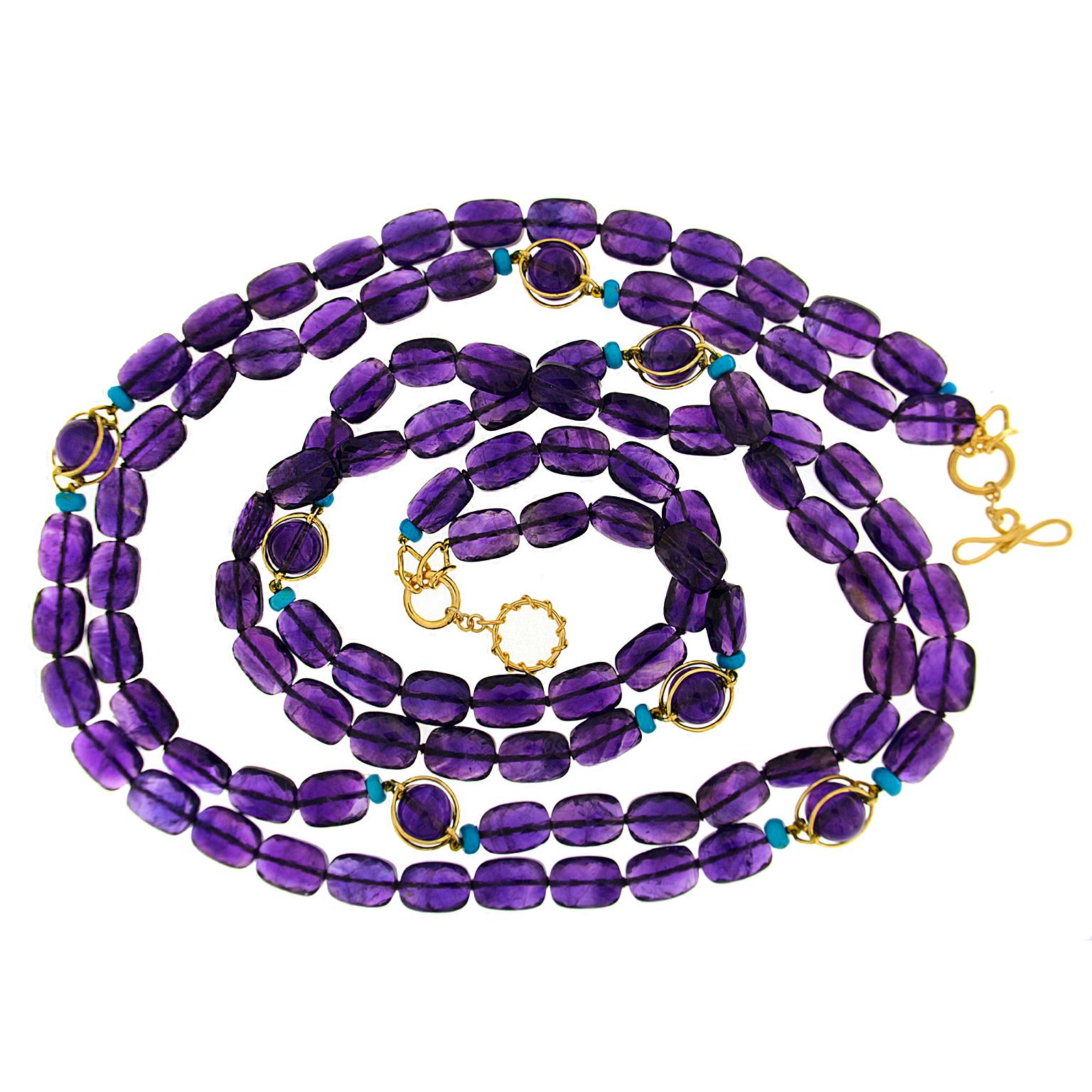 Modern Valentin Magro  Double Strands Amethyst Doppio and Turquoise Rondelle Necklace