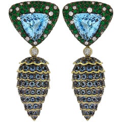 Valentin Magro Emerald, Aquamarine and Diamond Pine Cone Drop Earrings