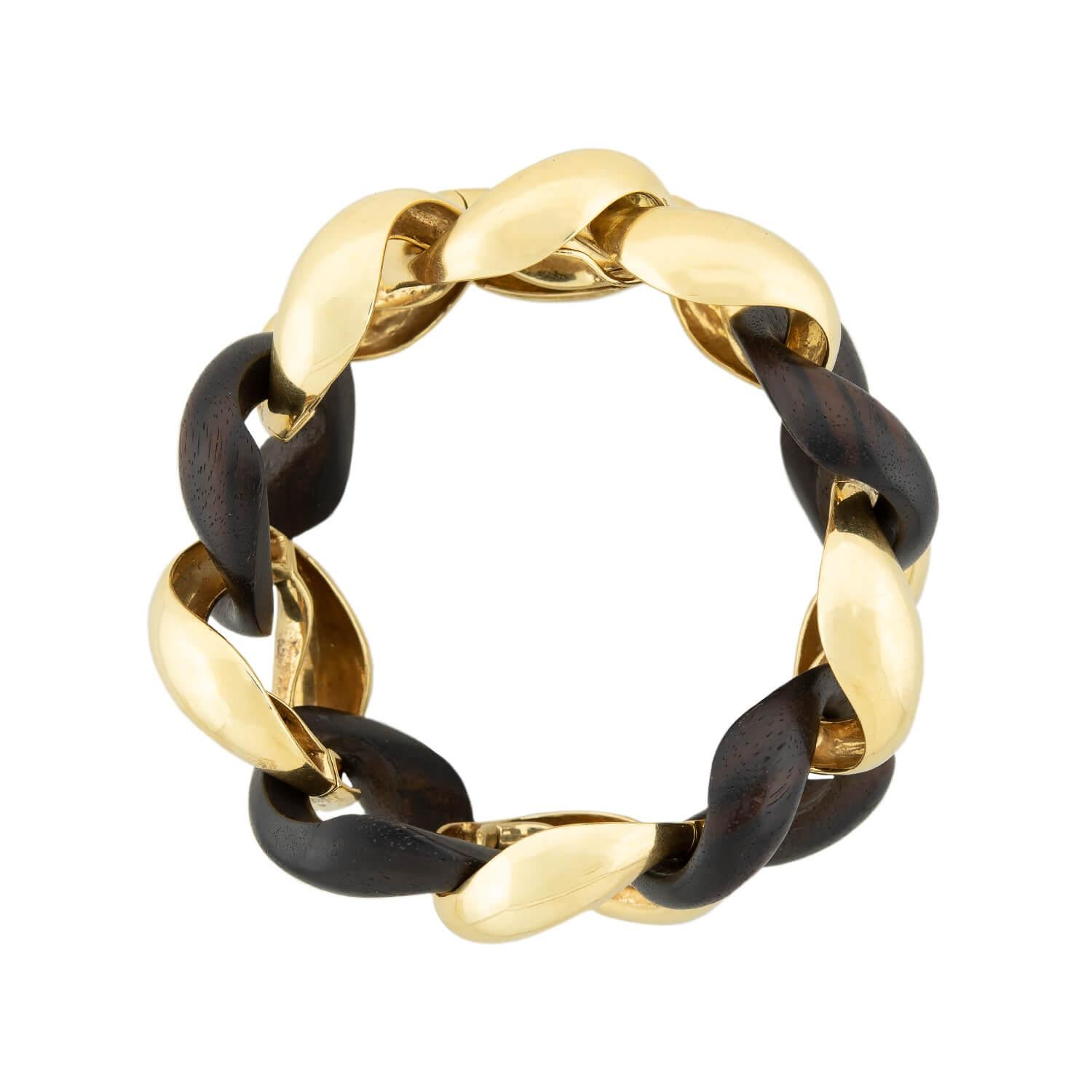 Women's VALENTIN MAGRO Estate 18k Gold & Wood Curb Link Bracelet For Sale