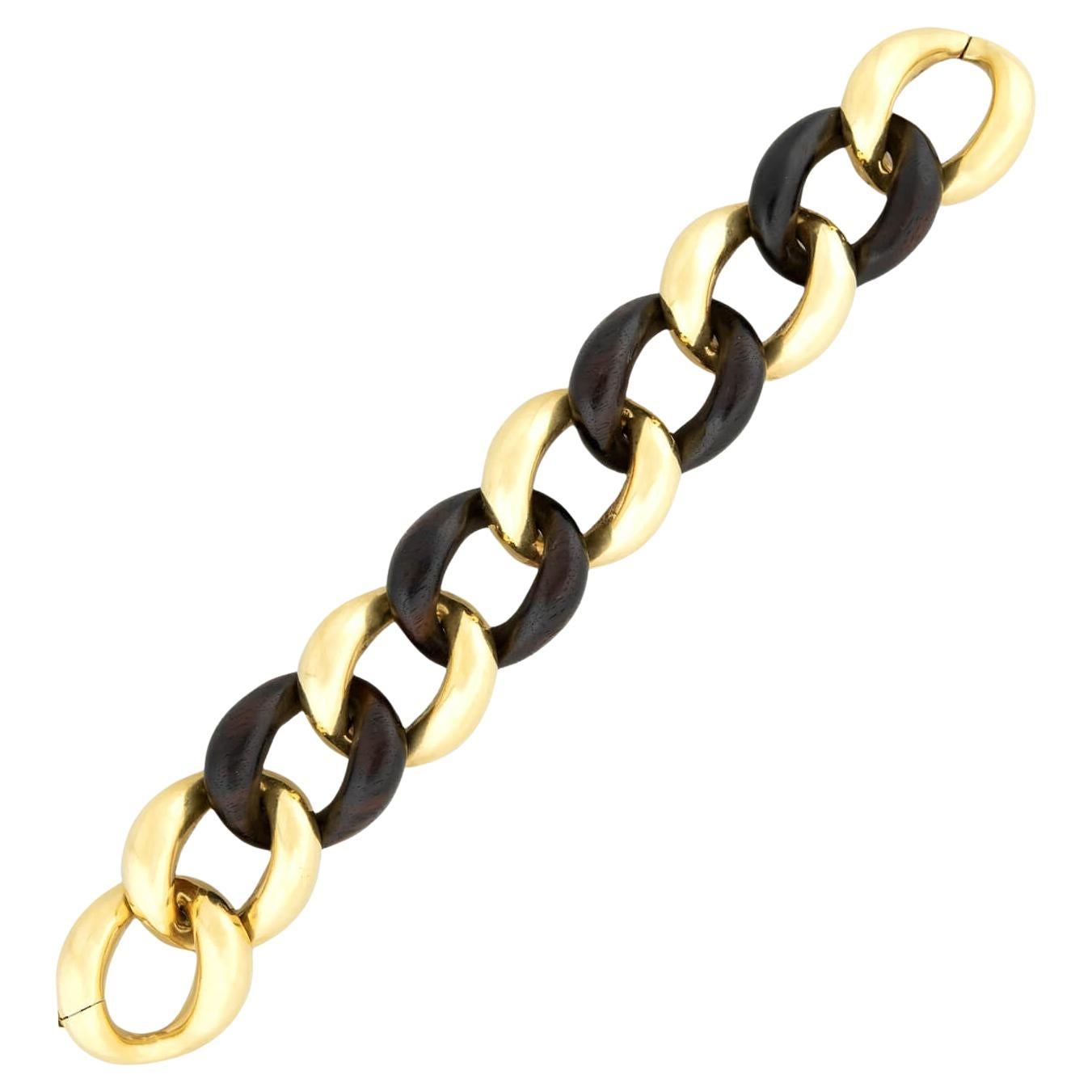 VALENTIN MAGRO Estate 18k Gold & Wood Curb Link Bracelet For Sale