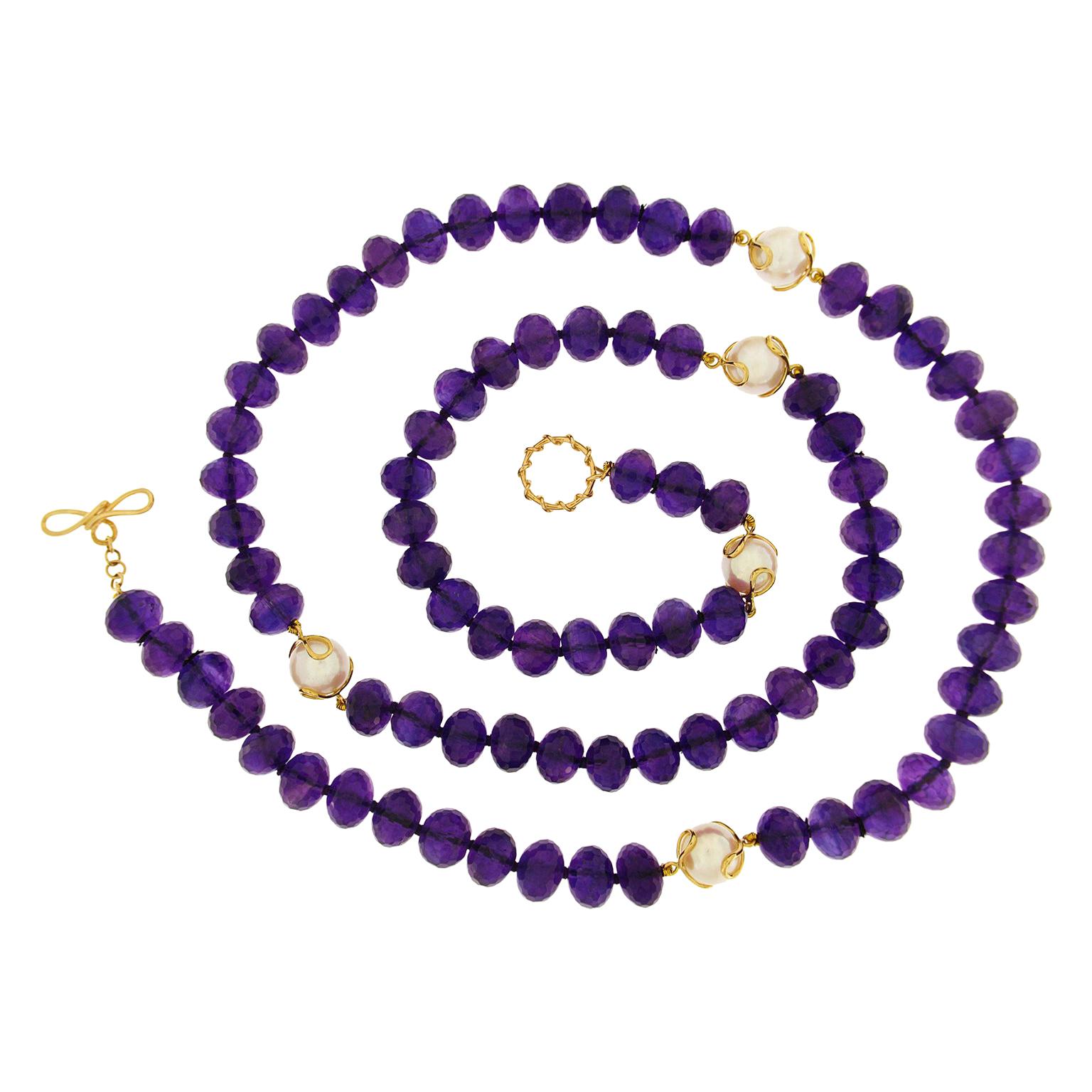 Valentin Magro Faceted Amethyst Roundelles with 5 Ciao Bella White Pearls