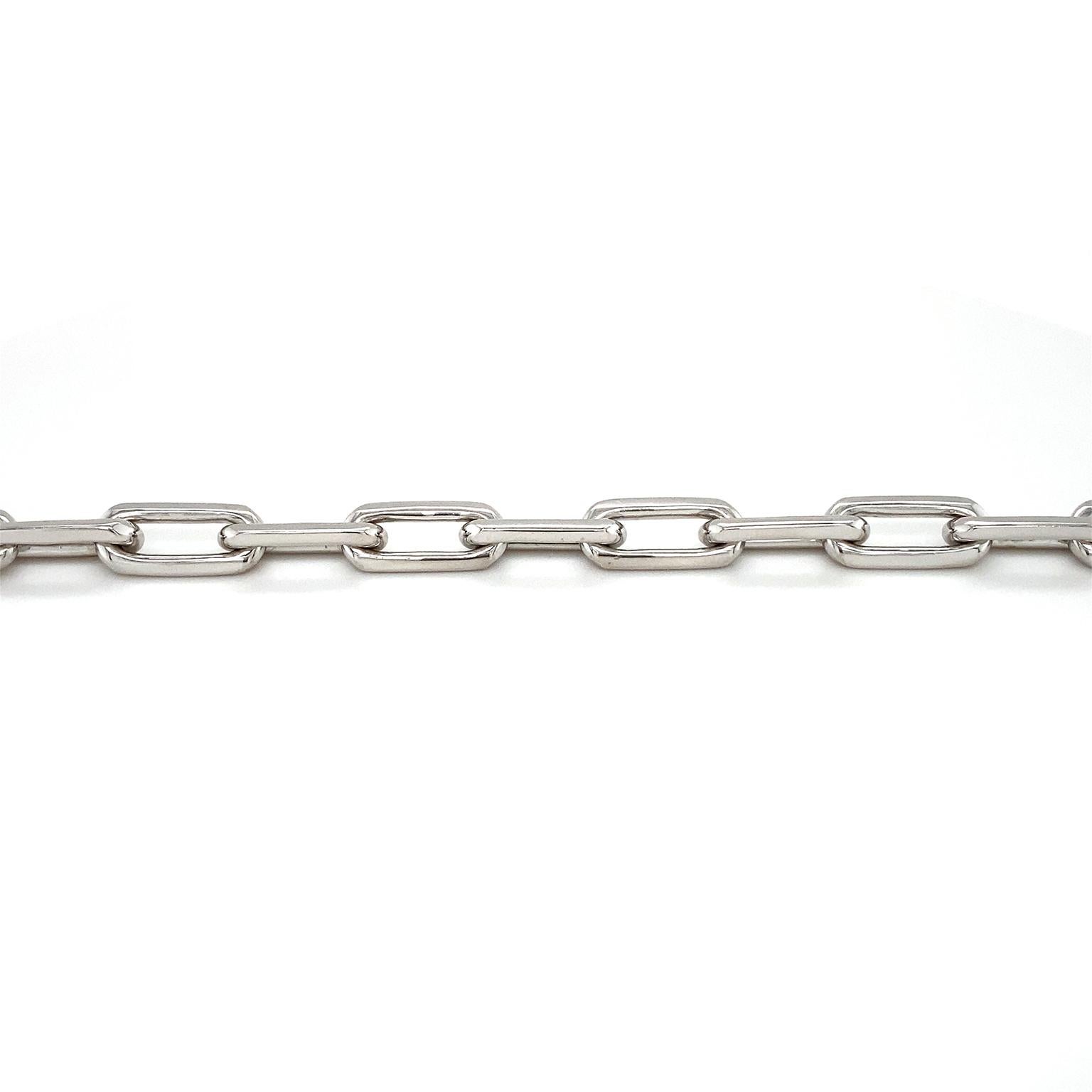 Modern 18K White Gold Faceted Link Chain Bracelet For Sale