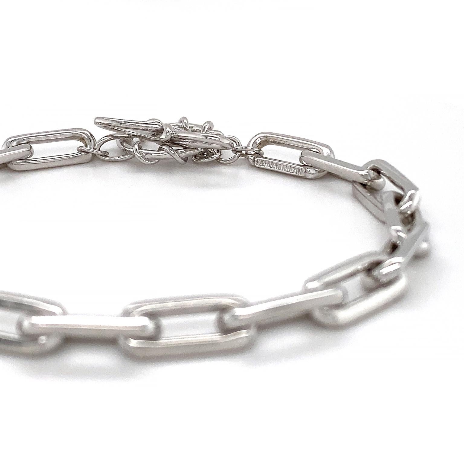 18K White Gold Faceted Link Chain Bracelet In New Condition For Sale In New York, NY