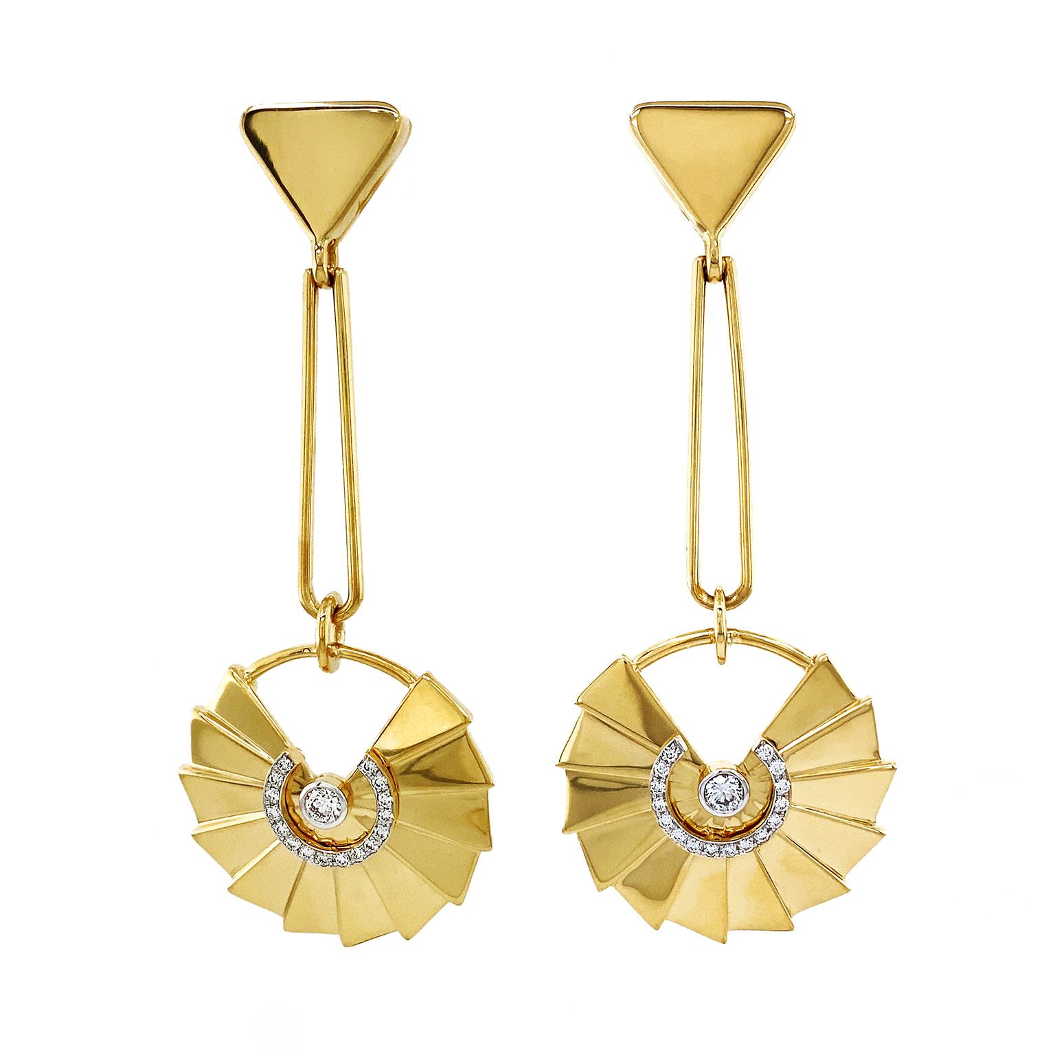 gold fan drop earrings