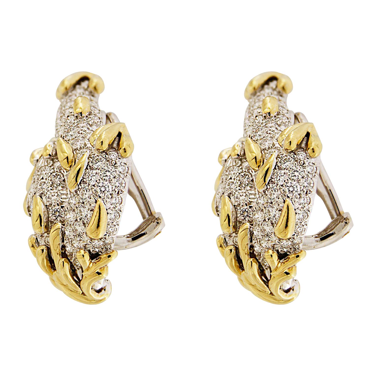 Valentin Magro Flame and Tear Drops Diamond Gold Platinum Earrings In New Condition In New York, NY