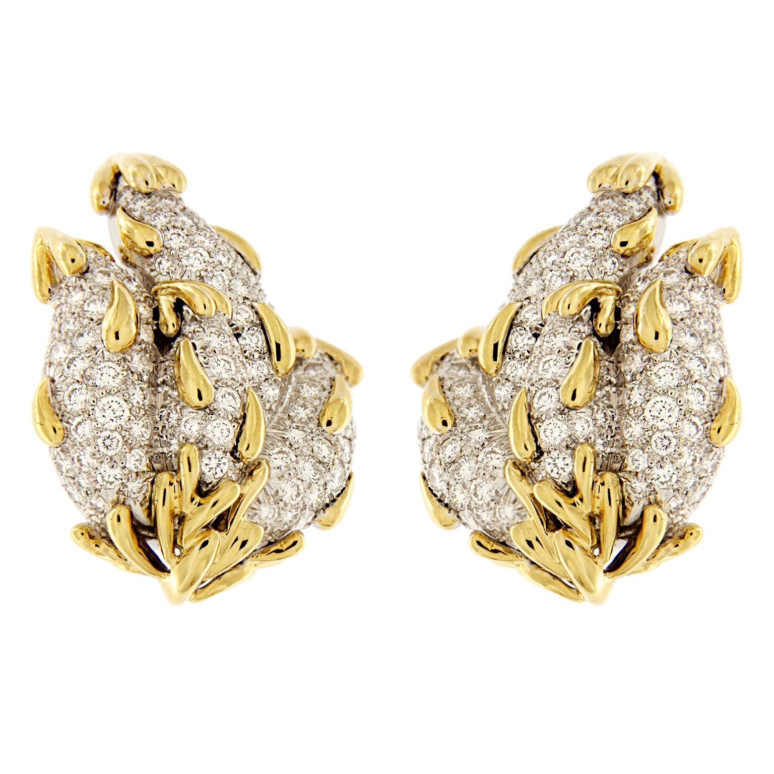 Valentin Magro Flame and Tear Drops Diamond Gold Platinum Earrings