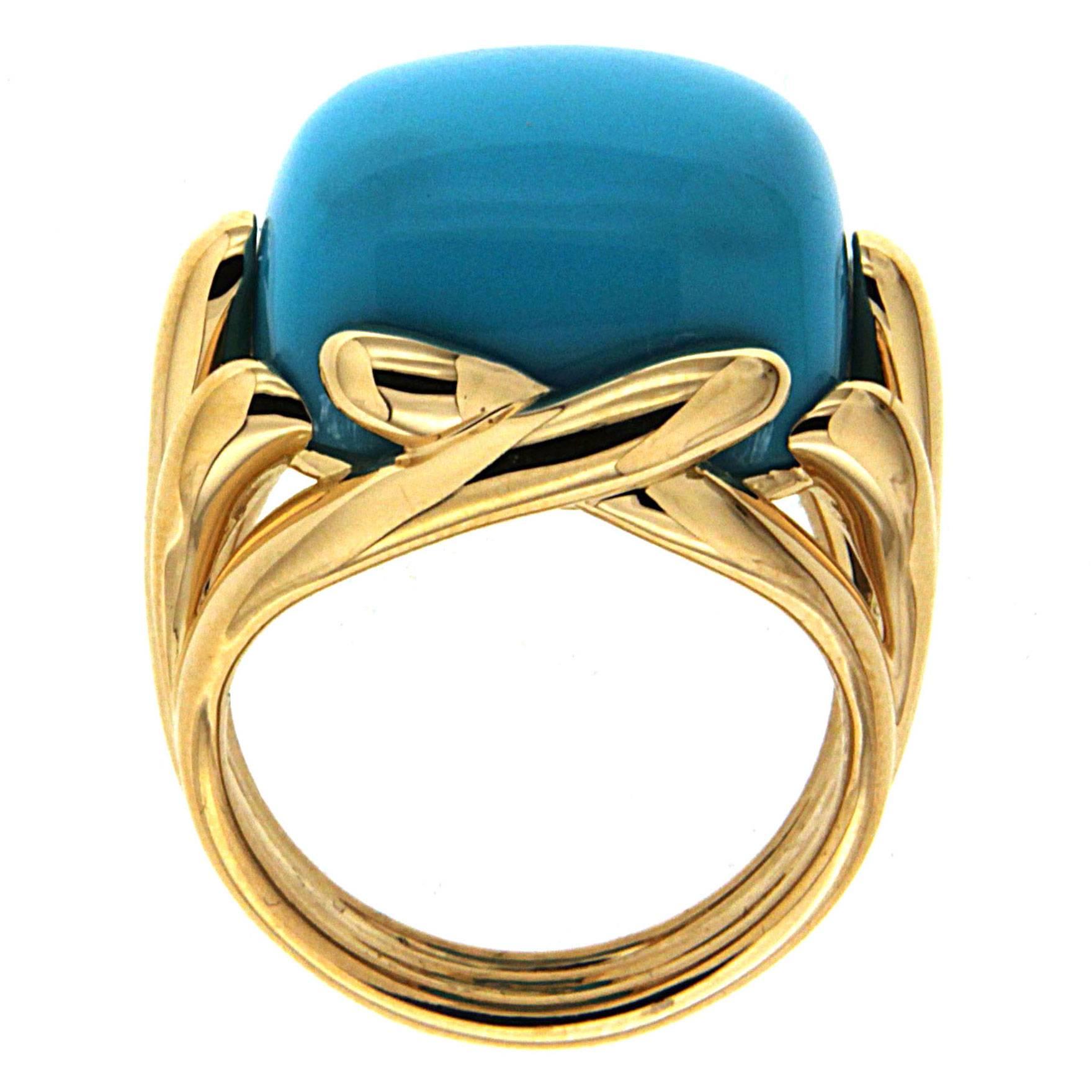 Valentin Magro Fluted Criss Cross Cushion Turquoise Sleeping Beauty Ring In New Condition In New York, NY