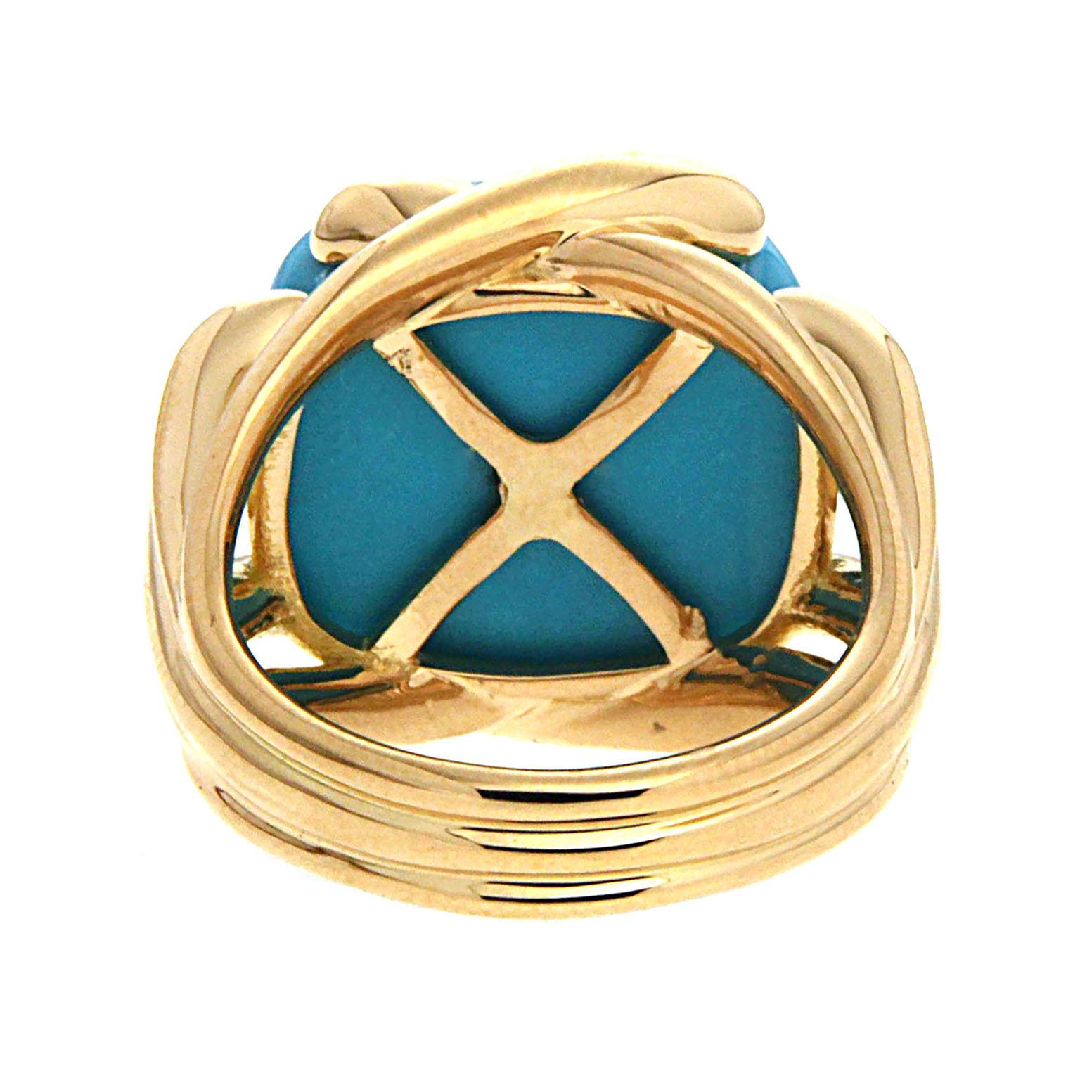 Valentin Magro Fluted Criss Cross Cushion Turquoise Sleeping Beauty Ring 1
