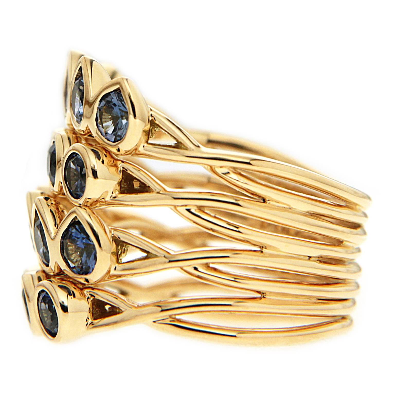 Valentin Magro Four-Band Blue Sapphire Gold Ring In New Condition In New York, NY