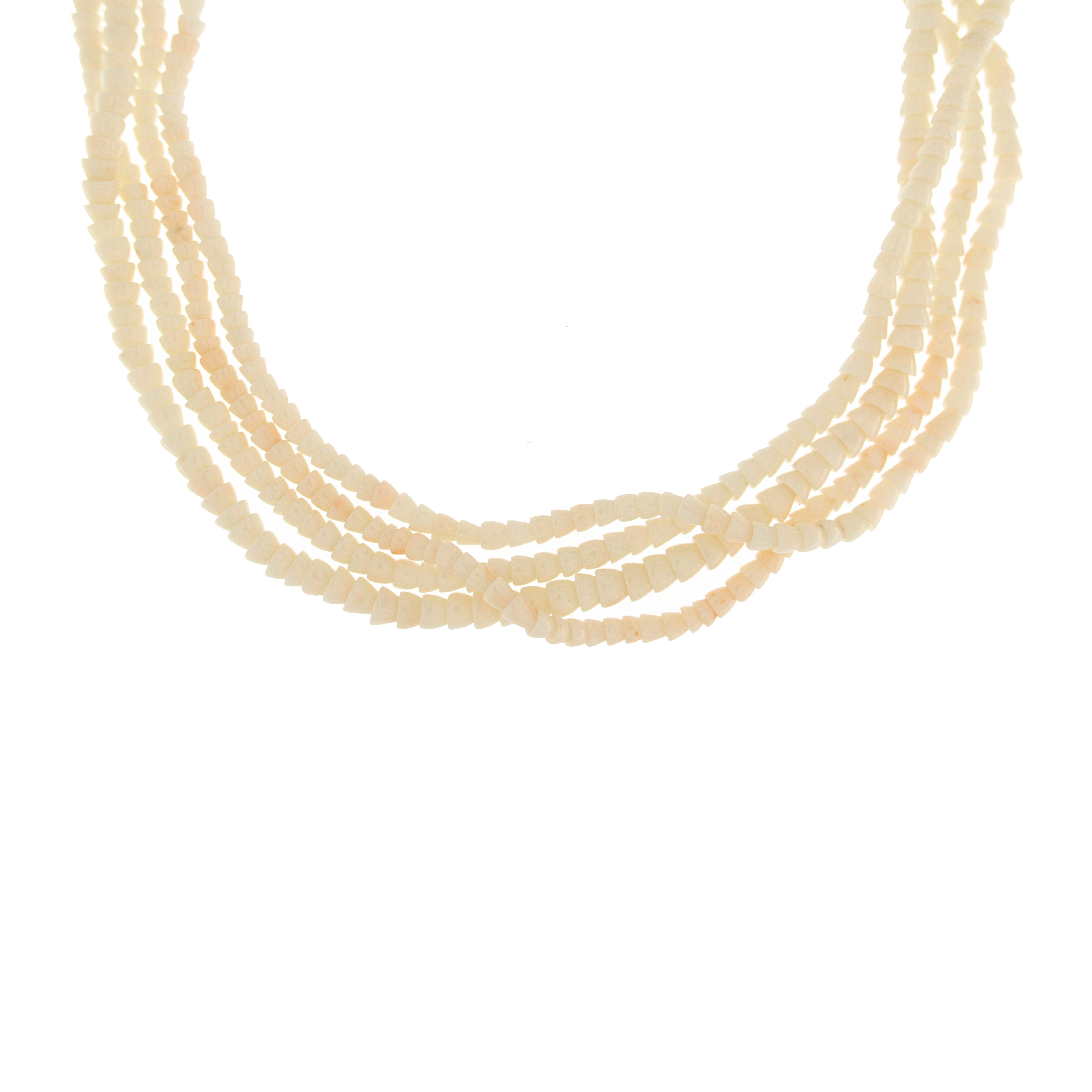 Modern Valentin Magro Four-Strand White Coral Cone Necklace
