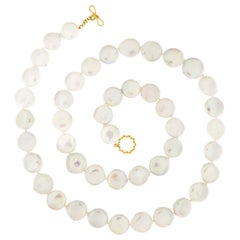 Süßwassermünze-Perlen-Halskette aus 18 Karat Gelbgold
