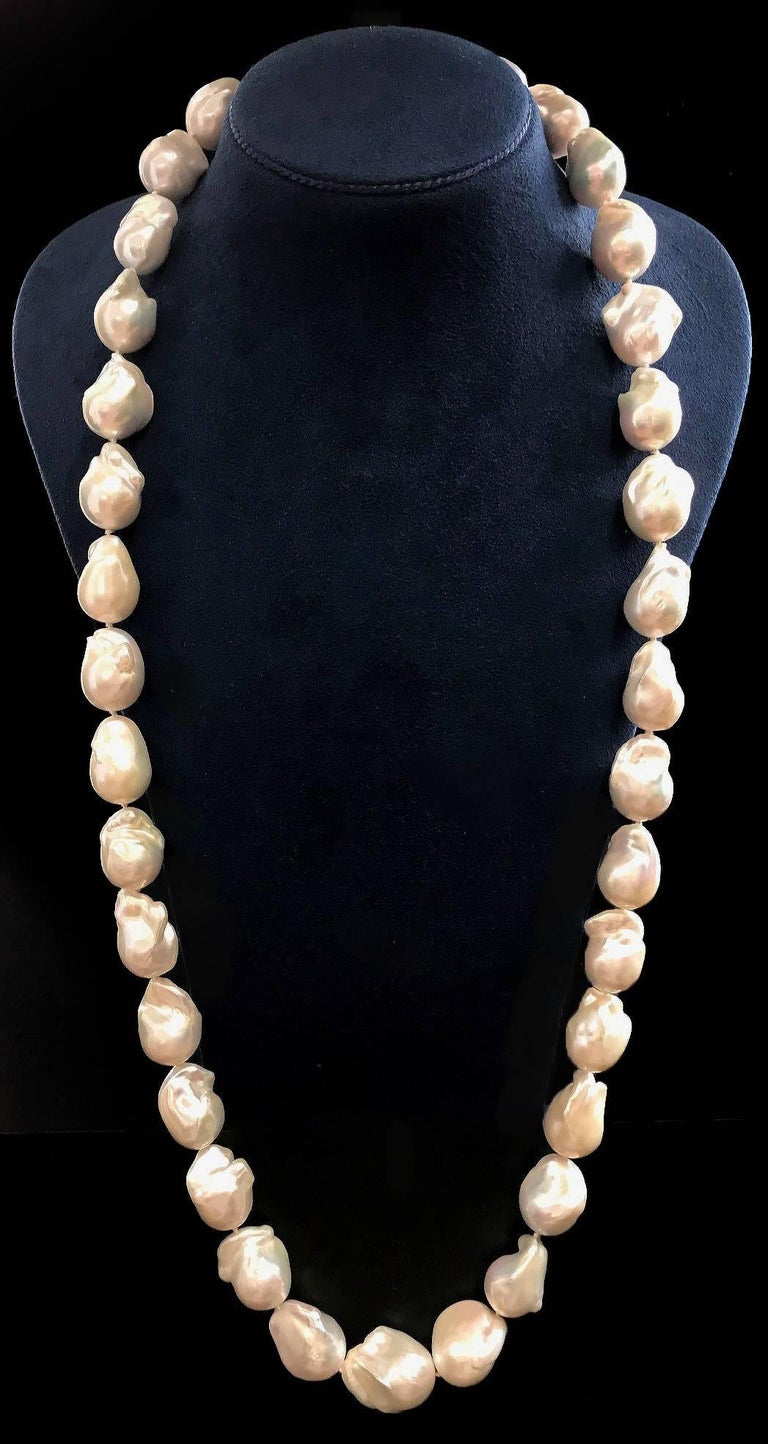 Collier Or Jaune 18 Carats Avec Perles Baroques Multicolores - 45 Cm, Neuf