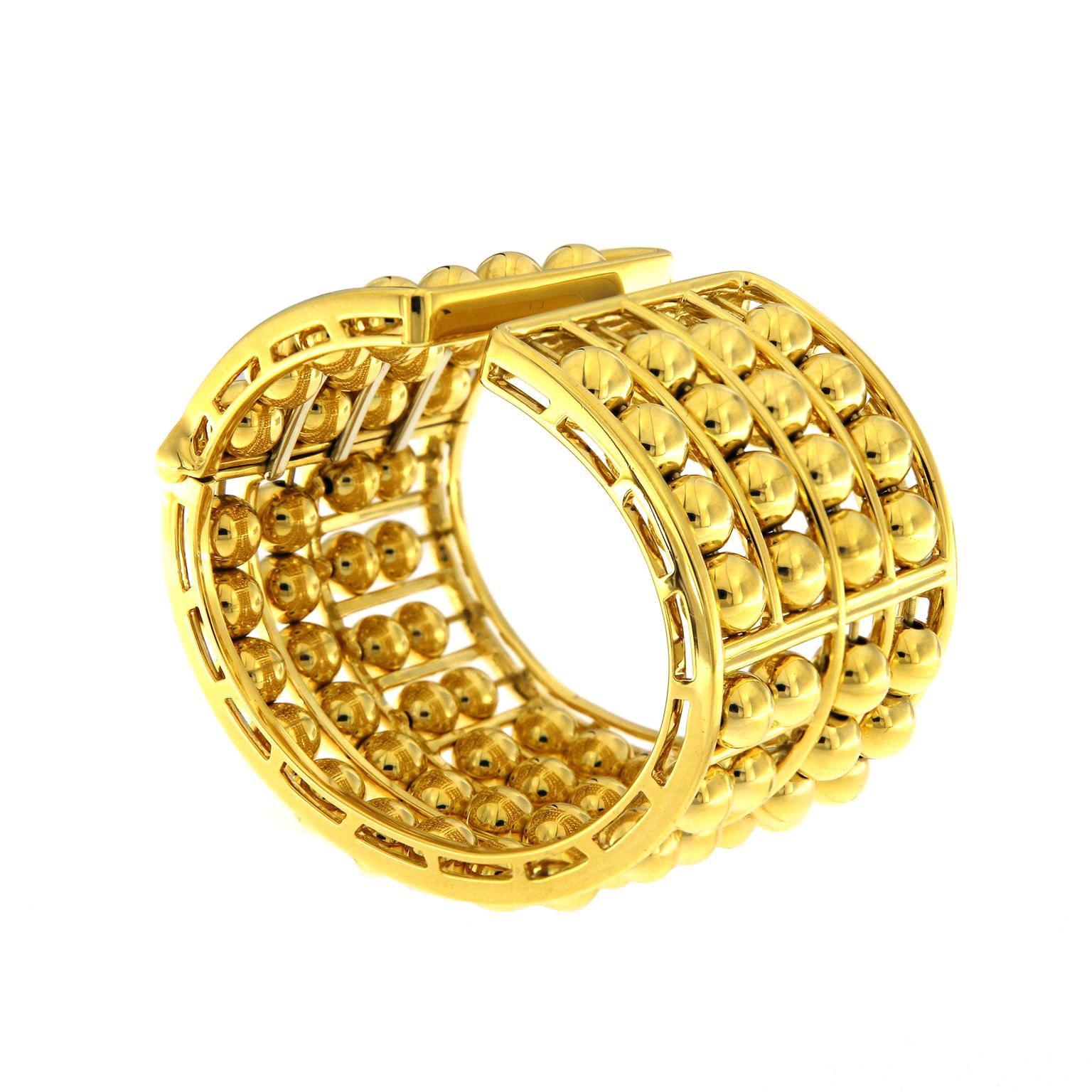 18K Yellow Gold Four Row Floating Ball Bracelet In New Condition For Sale In New York, NY