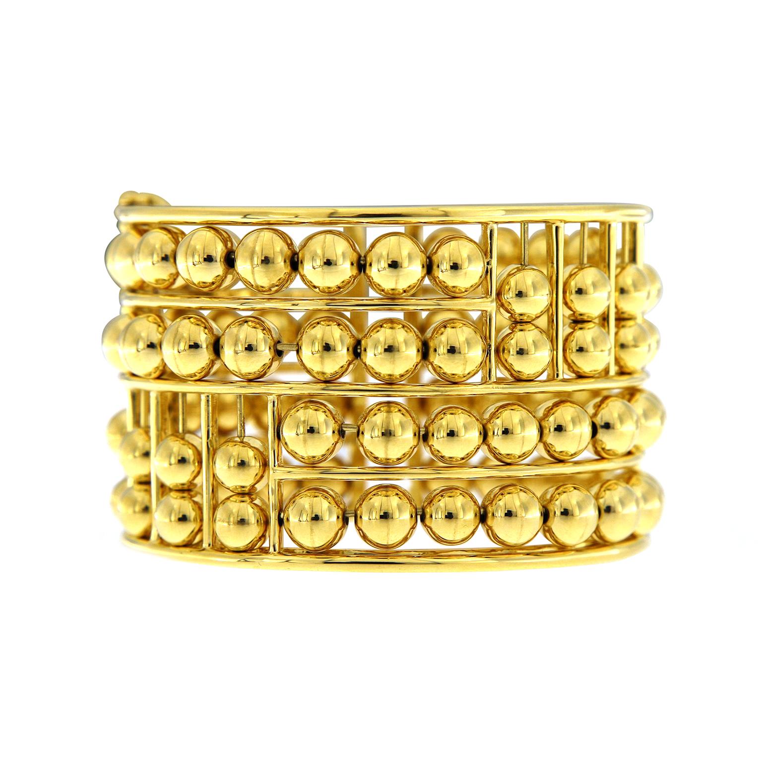 Women's or Men's 18K Yellow Gold Four Row Floating Ball Bracelet For Sale