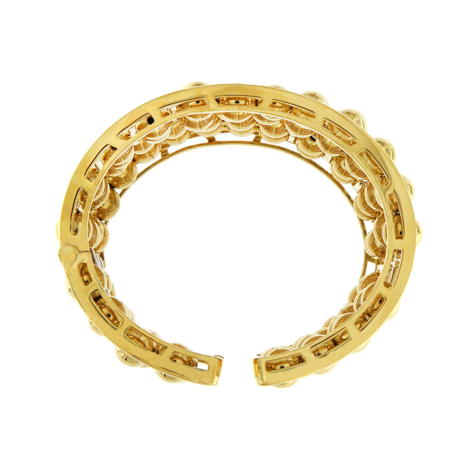 18K Yellow Gold Four Row Floating Ball Bracelet For Sale 1