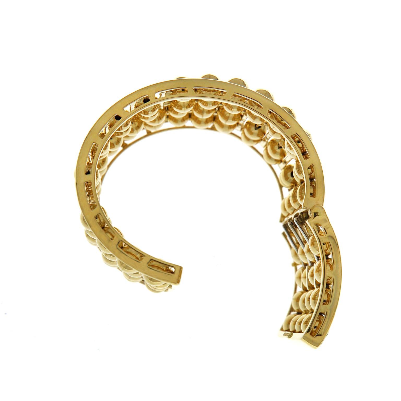 18K Yellow Gold Four Row Floating Ball Bracelet For Sale 2