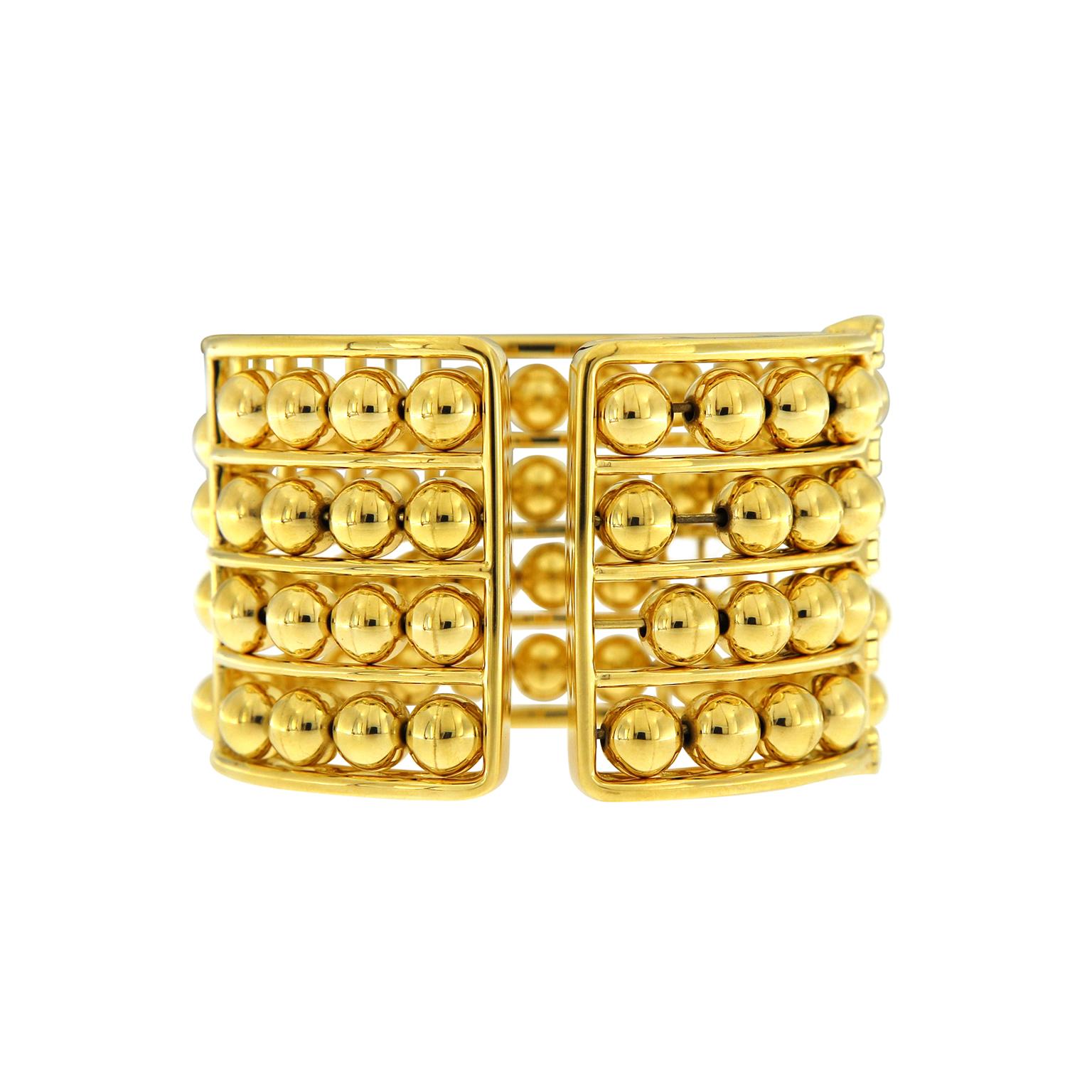 18K Yellow Gold Four Row Floating Ball Bracelet For Sale 4