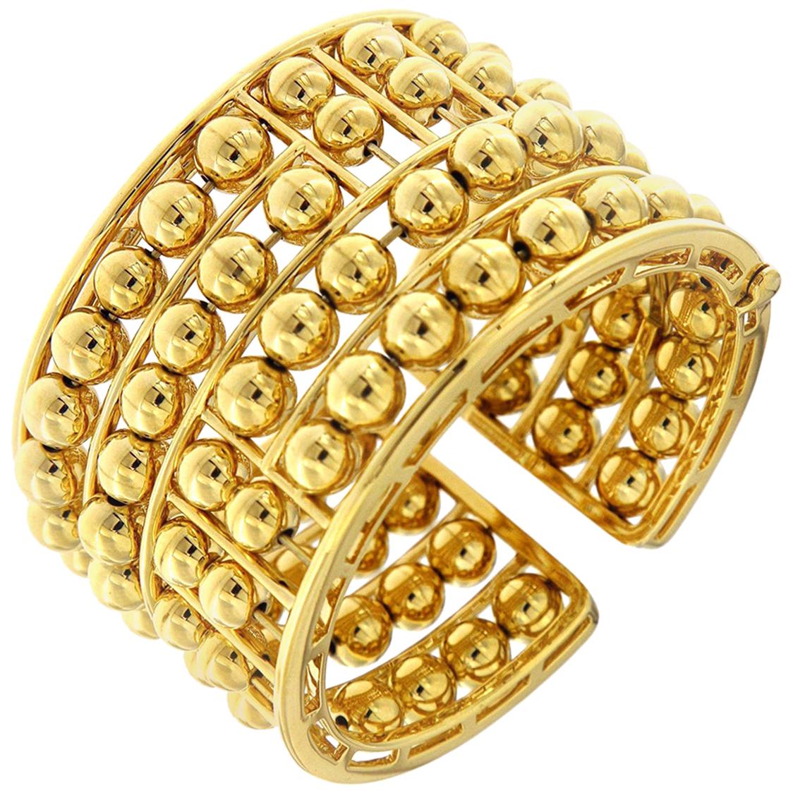 18K Yellow Gold Four Row Floating Ball Bracelet For Sale