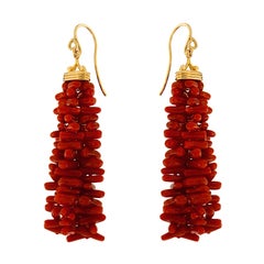 Valentin Magro Gold Crown Cap Coral Tassels French Wire Earrings