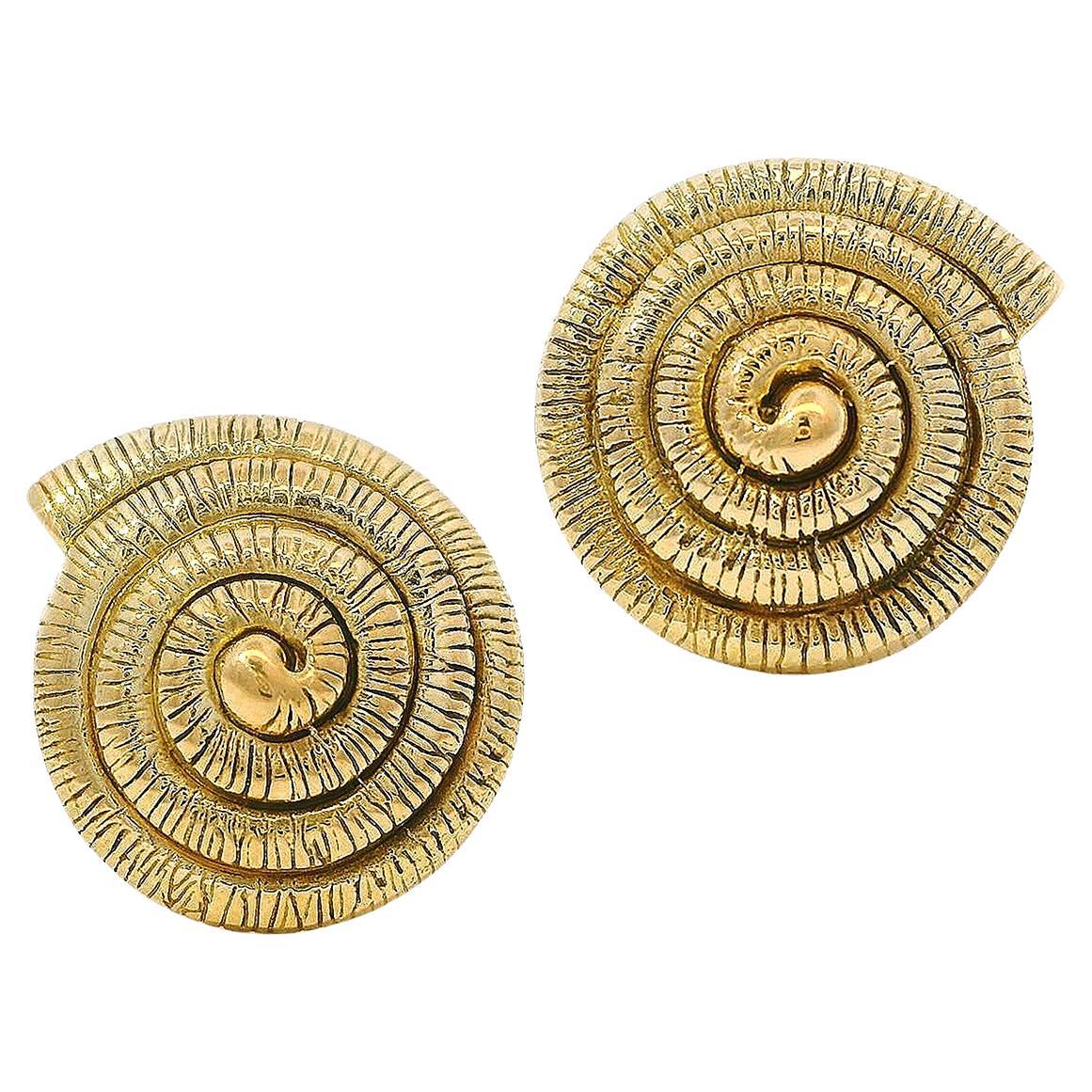 18K Yellow Gold Nautilus Gold Shell Earrings