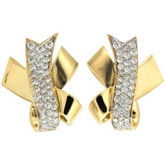 Valentin Magro Gold Ribbon Earrings with Pave Diamonds