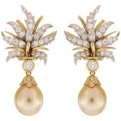 Valentin Magro Golden Pearl Drops with Flower Petal Earrings