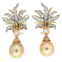Valentin Magro Golden Pearl Drops with Flower Petal Earrings