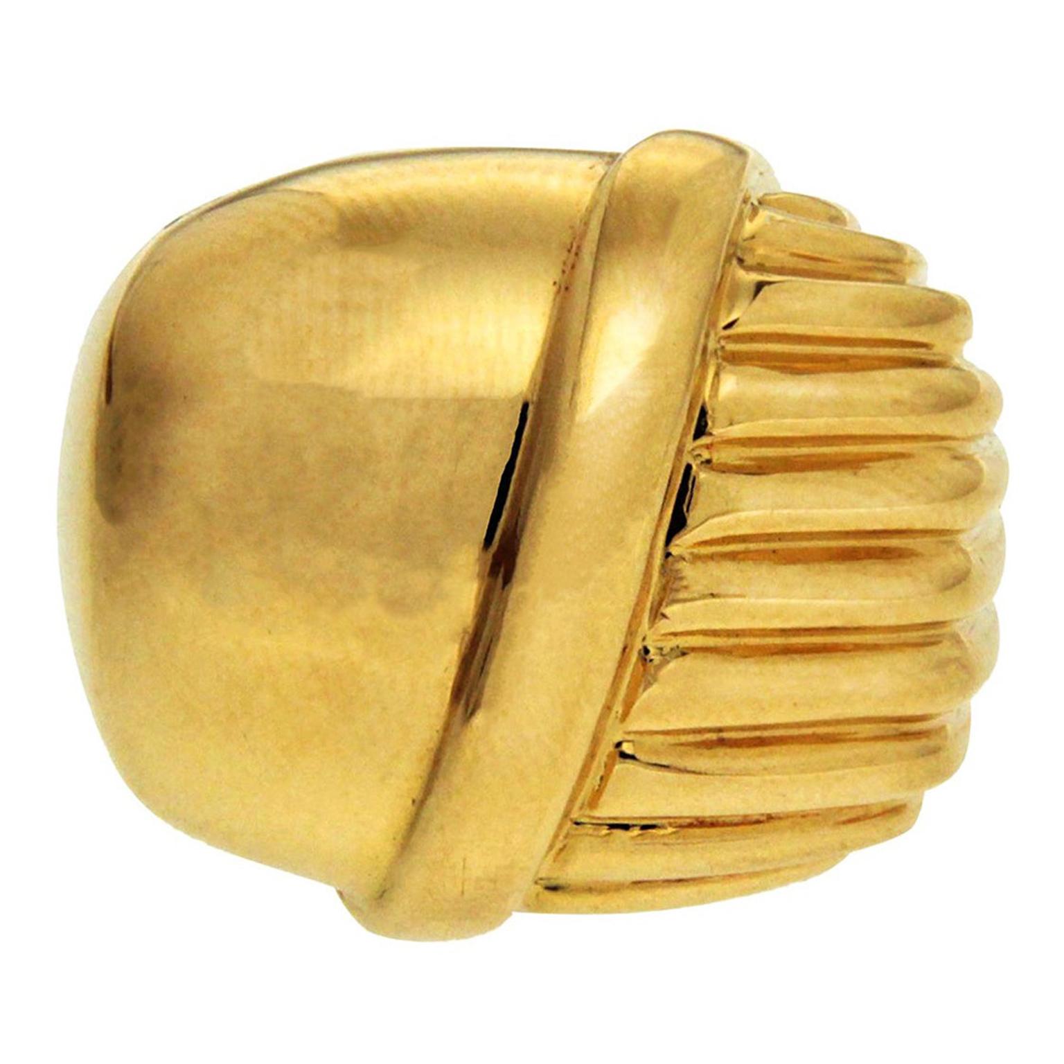 Valentin Magro Half Woven Textured High Polish Gold Ring