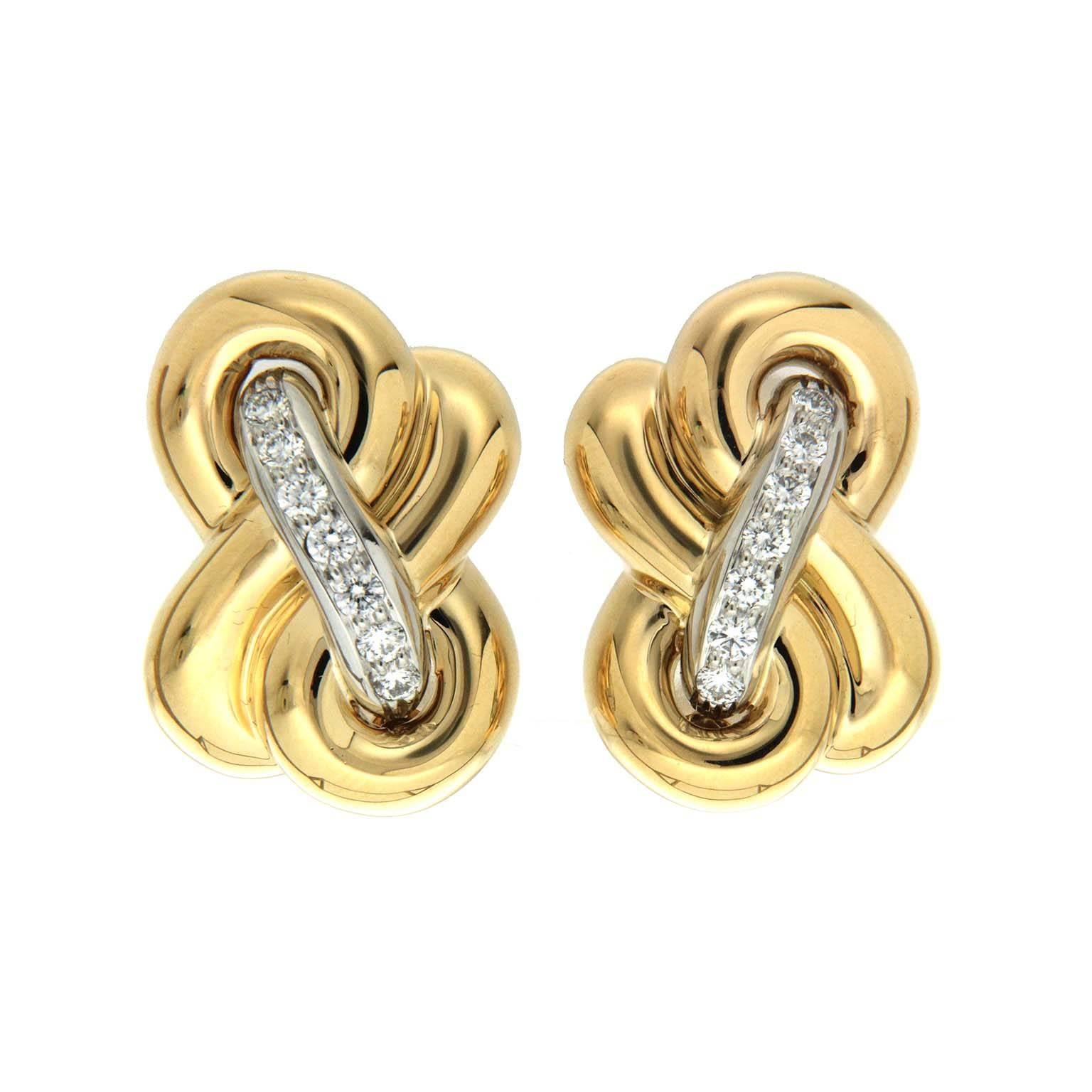 Valentin Magro Hercules Knot Diamond Yellow Gold and Platinum Earrings