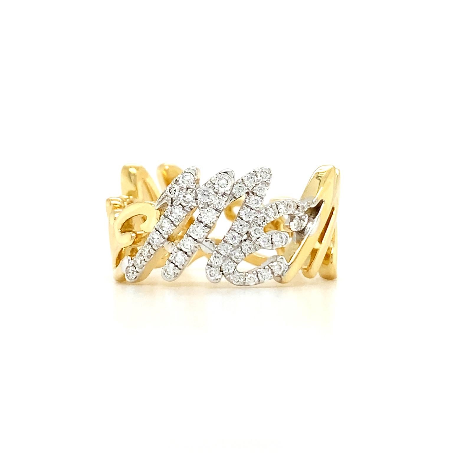 18K Yellow Gold Letter I Love Me More Diamond Ring For Sale