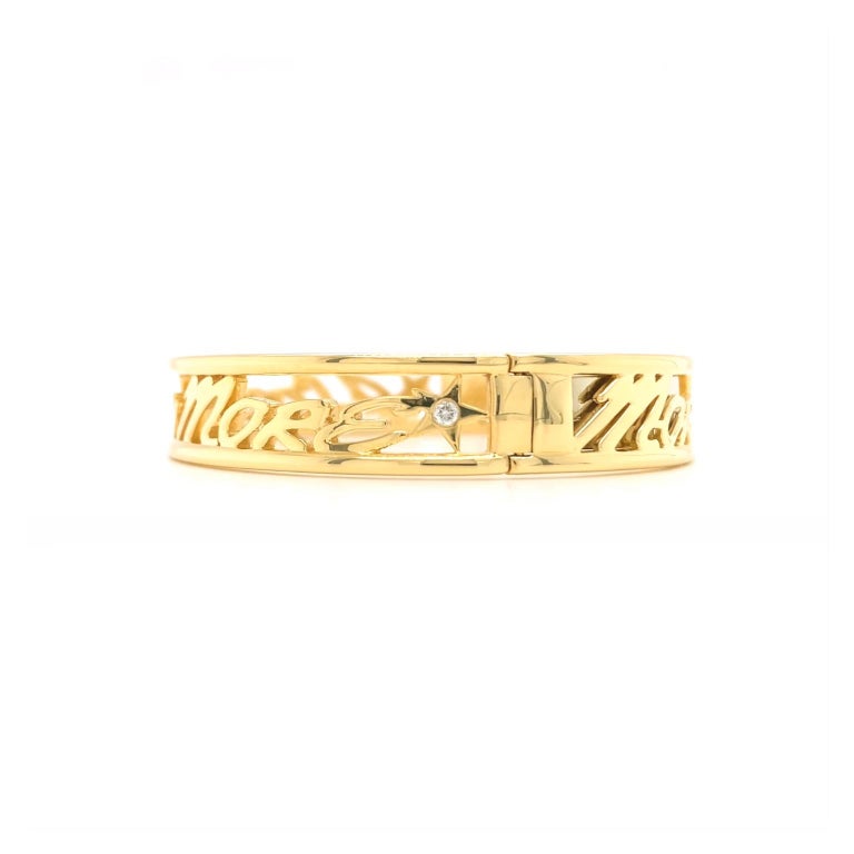 Round Cut Valentin Magro I Love You More Classic Hinged Diamond Yellow Gold Wide Bracelet For Sale