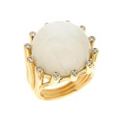 Weißer Mondstein-Diamant-Goldring