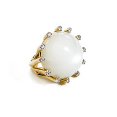 White Moonstone Diamond Gold Ring
