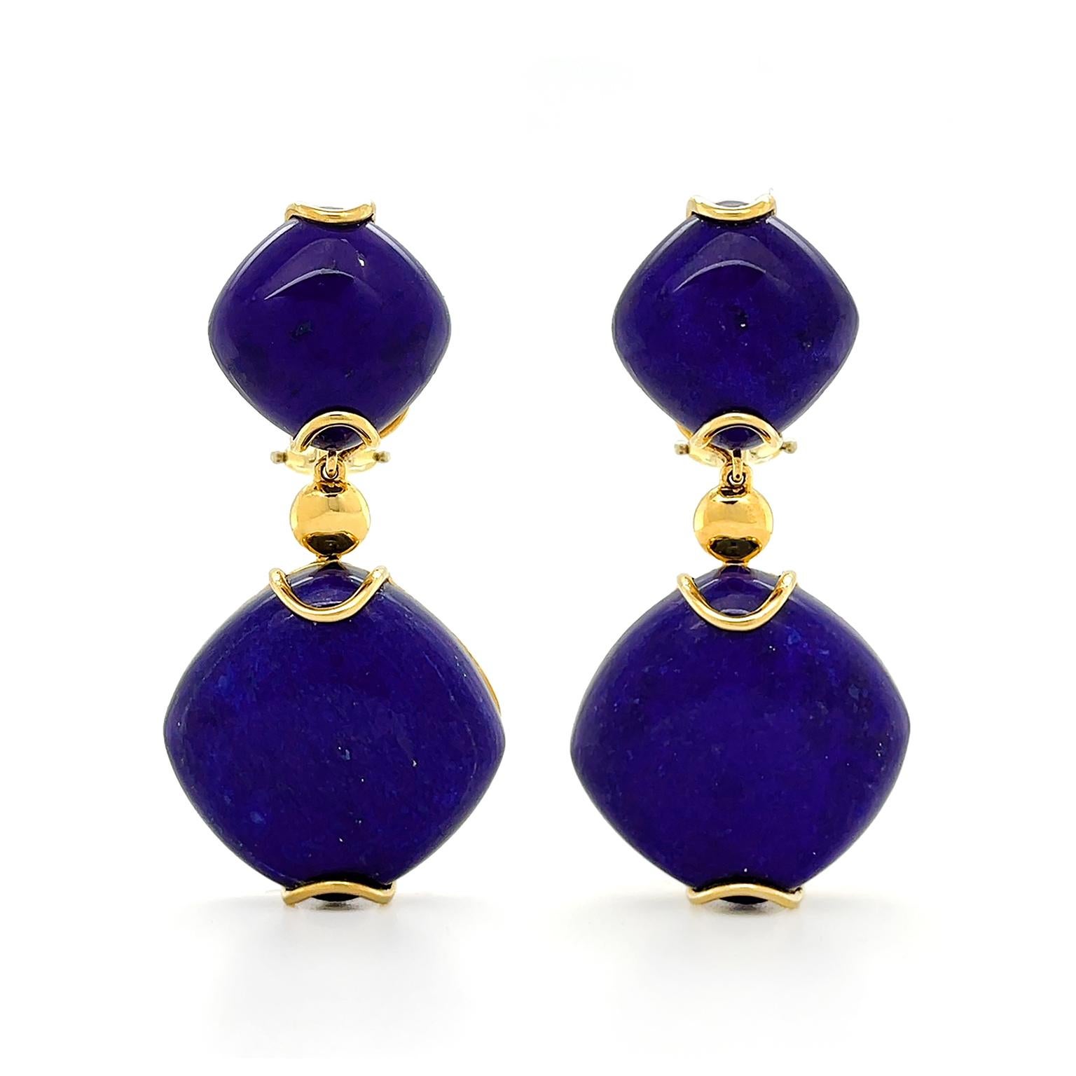 Modern Lapis Lazuli 18 Karat Yellow Gold Drop Earrings For Sale