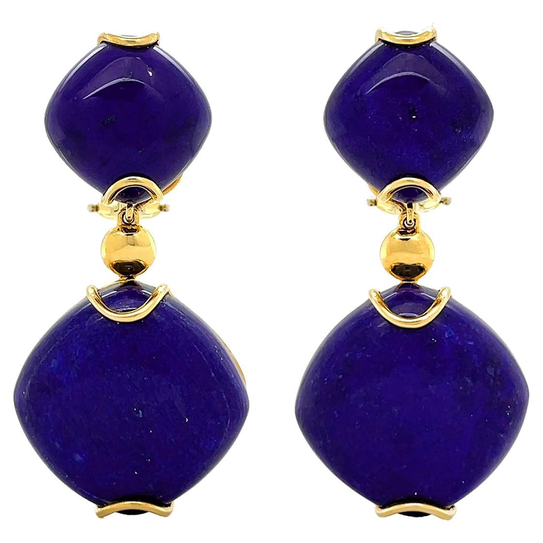 Lapis Lazuli 18 Karat Yellow Gold Drop Earrings For Sale