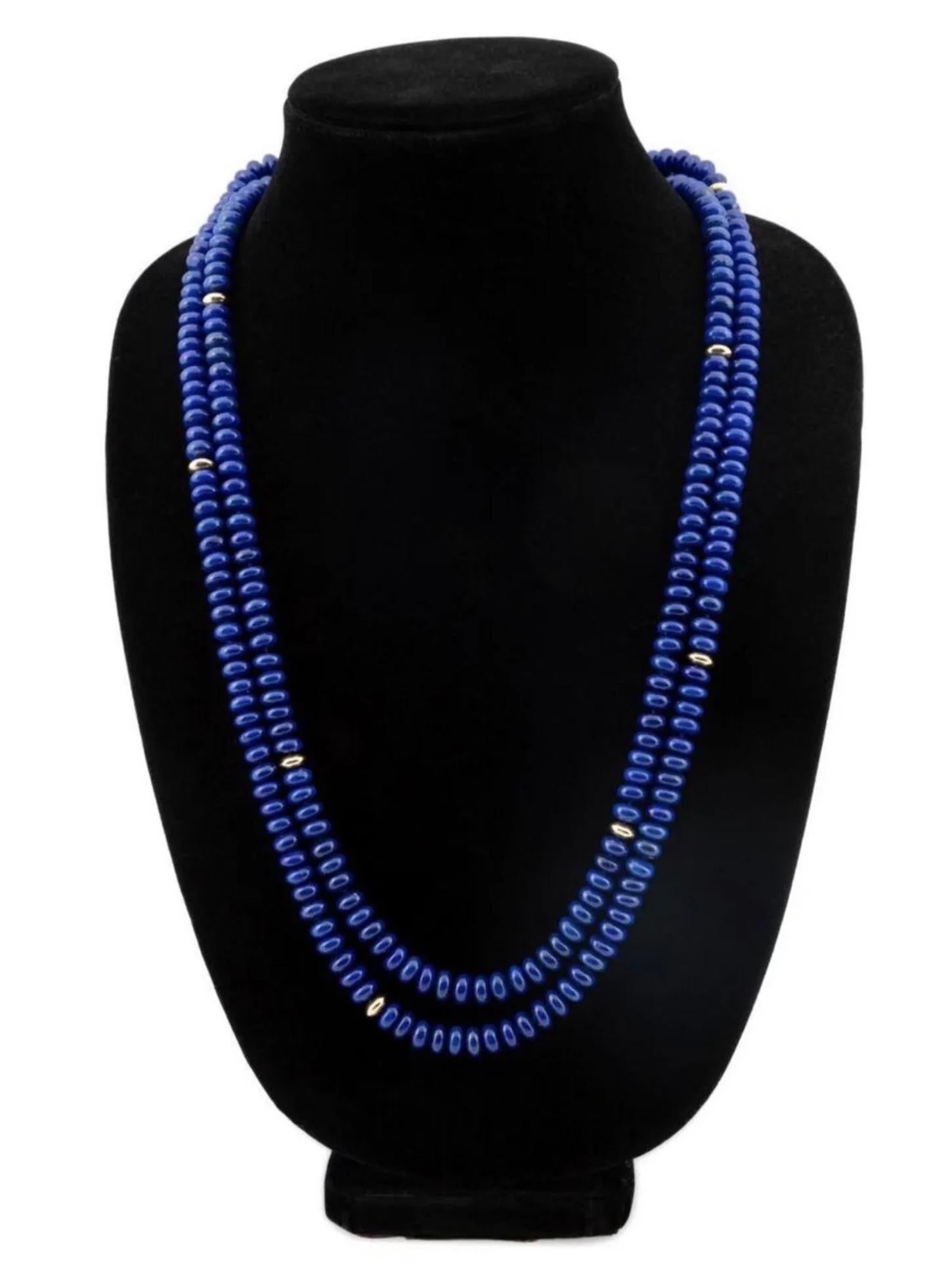 Valentin Magro Lapis Lazuli 18k Gold Rondelle Bead Double Strand Necklace In Good Condition For Sale In Perry, FL