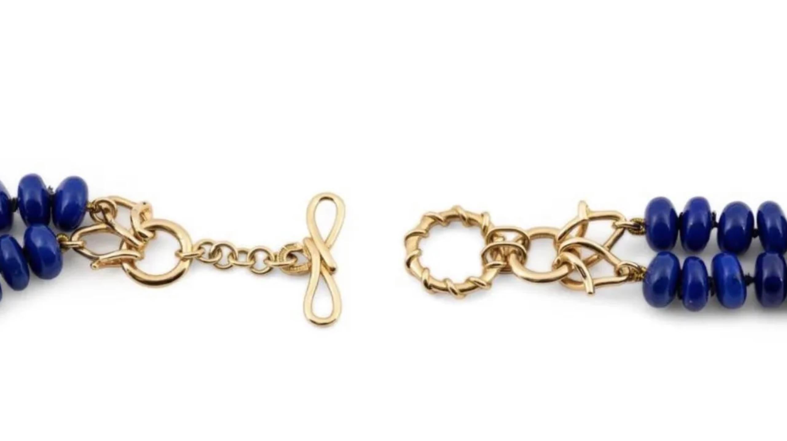Women's or Men's Valentin Magro Lapis Lazuli 18k Gold Rondelle Bead Double Strand Necklace For Sale