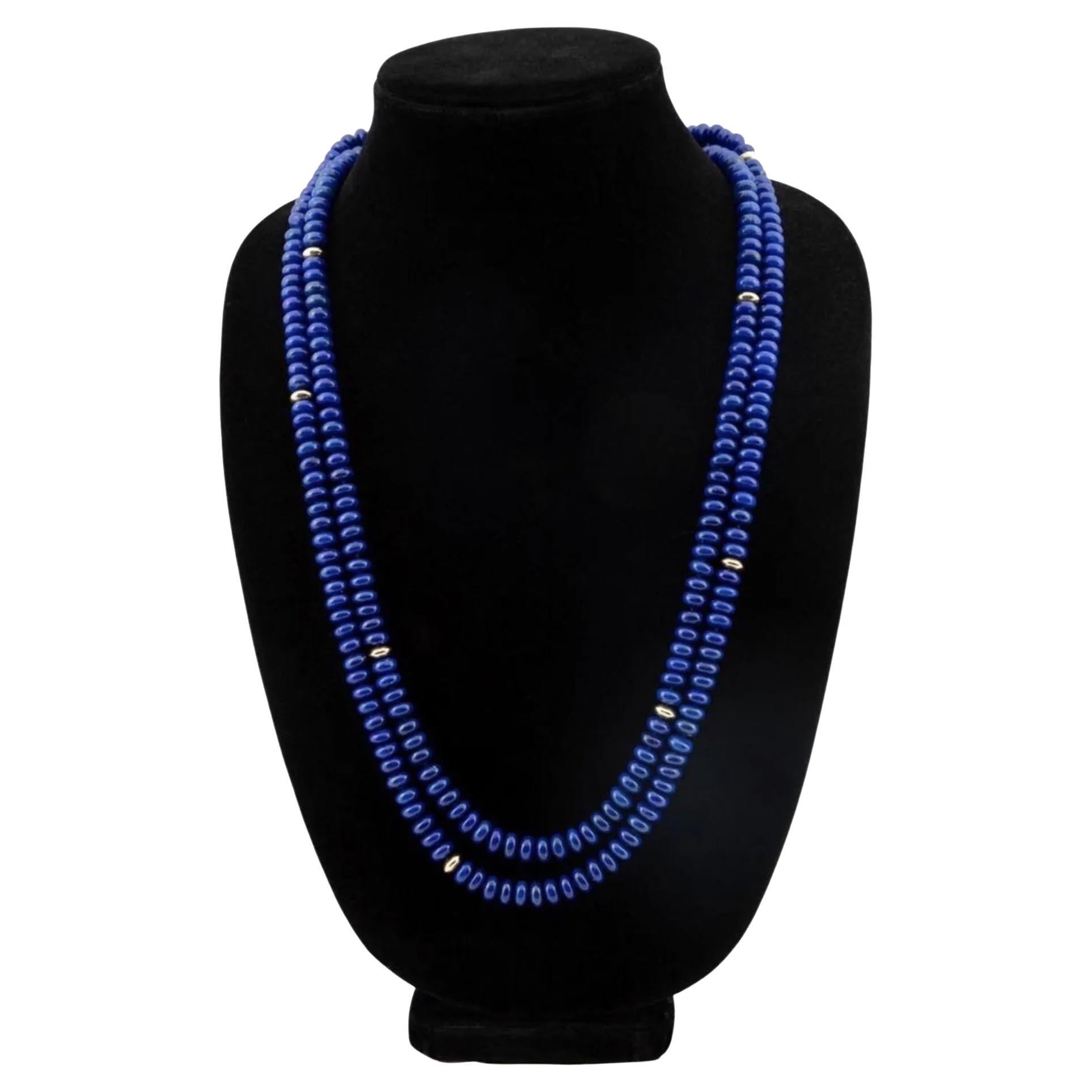 Valentin Magro Lapis Lazuli 18k Gold Rondelle Bead Double Strand Necklace