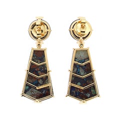 Lapis Lazuli Azurite Malachite Diamond 18K Yellow Gold Drop Earrings