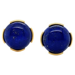 Lapis Lazuli Cabochon 18K Yellow Gold Clip-on Earrings