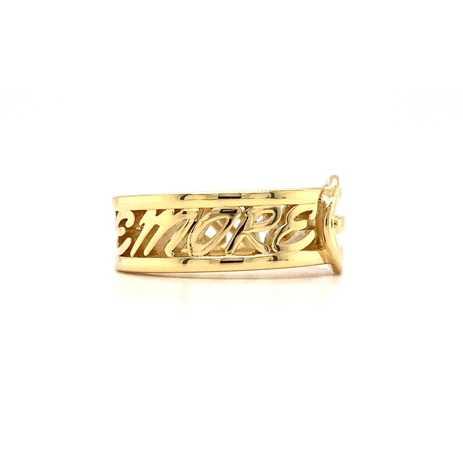 Women's or Men's 18K Yellow Gold Letter I Love Me More Buckle Ring For Sale