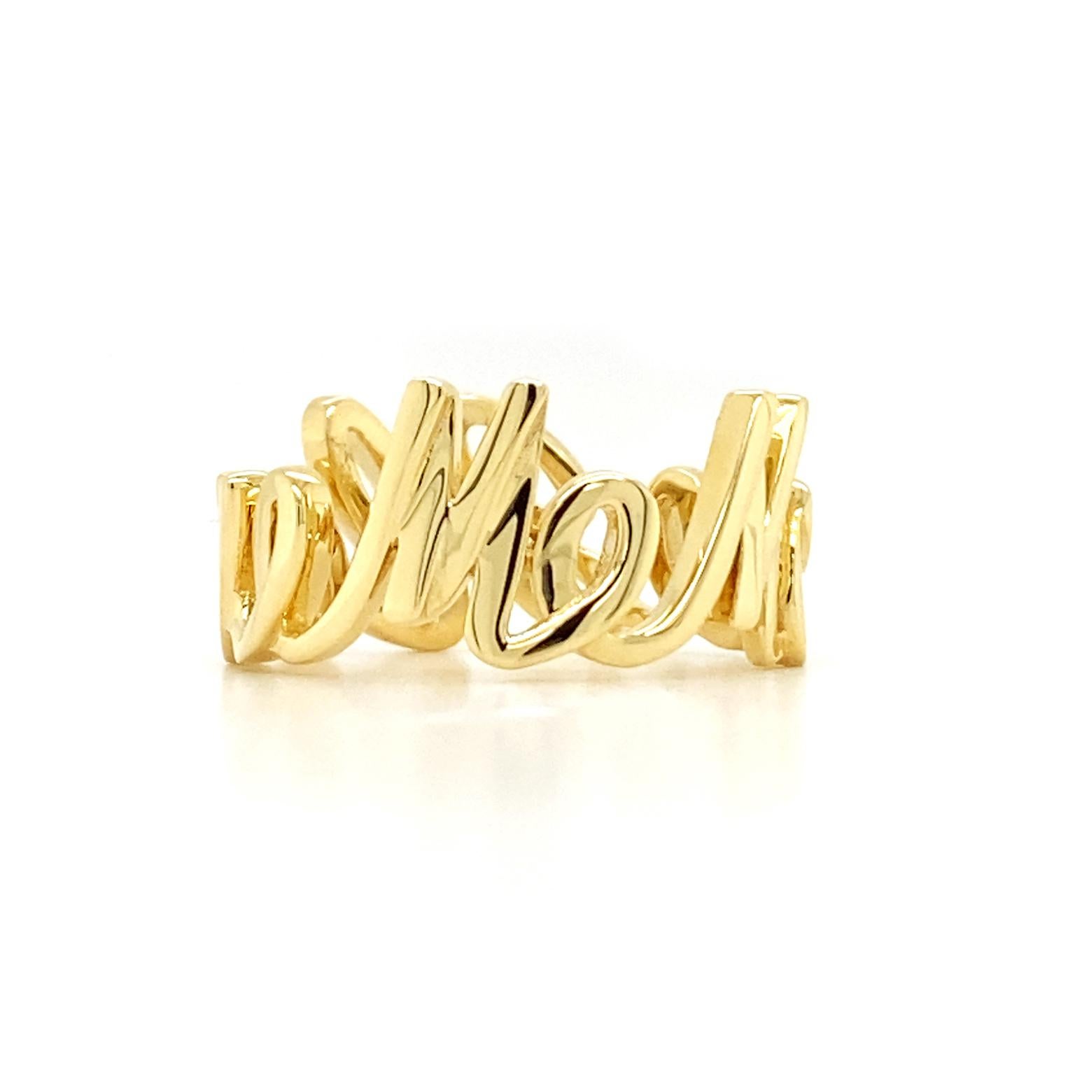 18K Yellow Gold Script Letter I Love Me More Ring For Sale