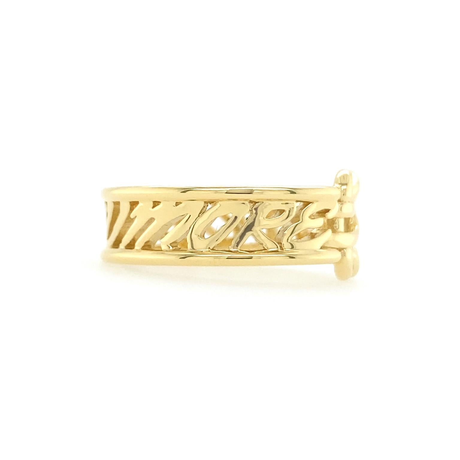 18K Yellow Gold Letter I Love You More Love Knot Ring In New Condition For Sale In New York, NY