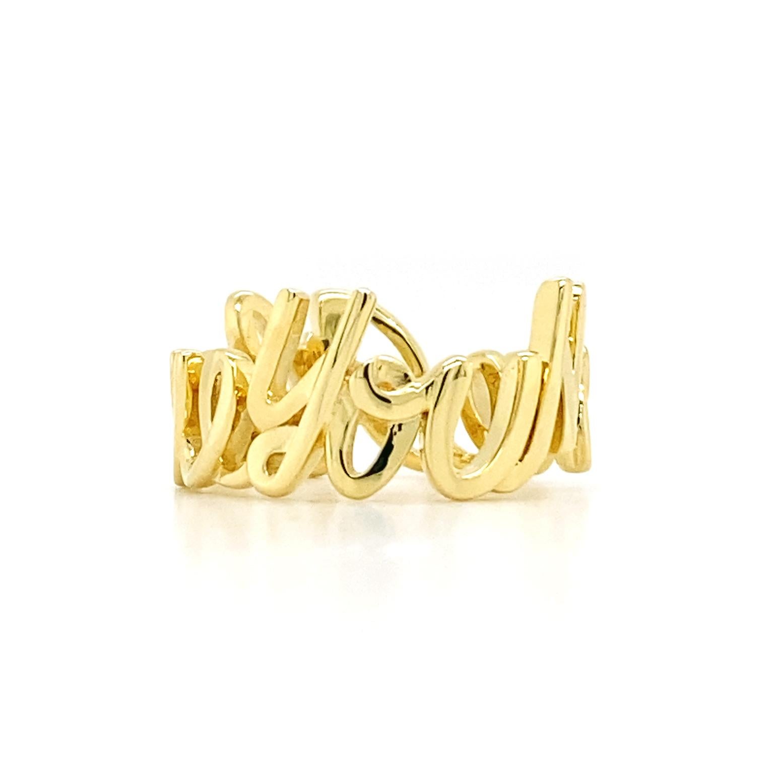 18K Yellow Gold Script Letter I Love You More Ring For Sale