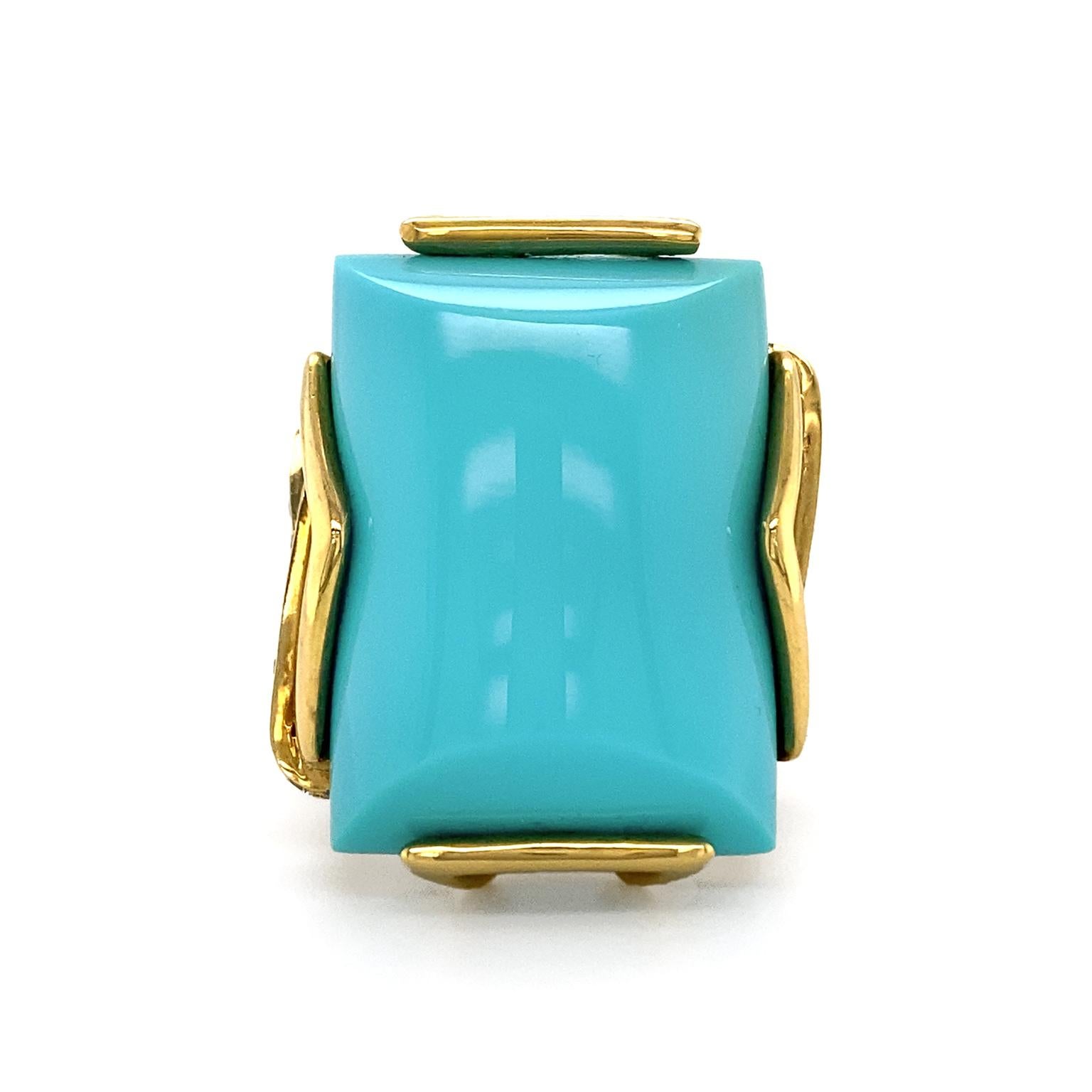 Bague Sleeping Beauty en or jaune 18 carats, turquoise et diamants Neuf - En vente à New York, NY