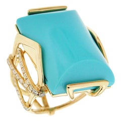 Valentin Magro Large Special Cut Turquoise and Diamond Solitaire Ring