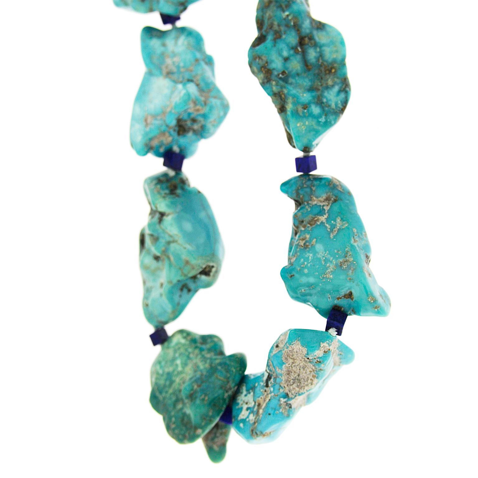 Modern Valentin Magro Large Turquoise Nuggets and Lapis Lazuli Cubes Statement Necklace