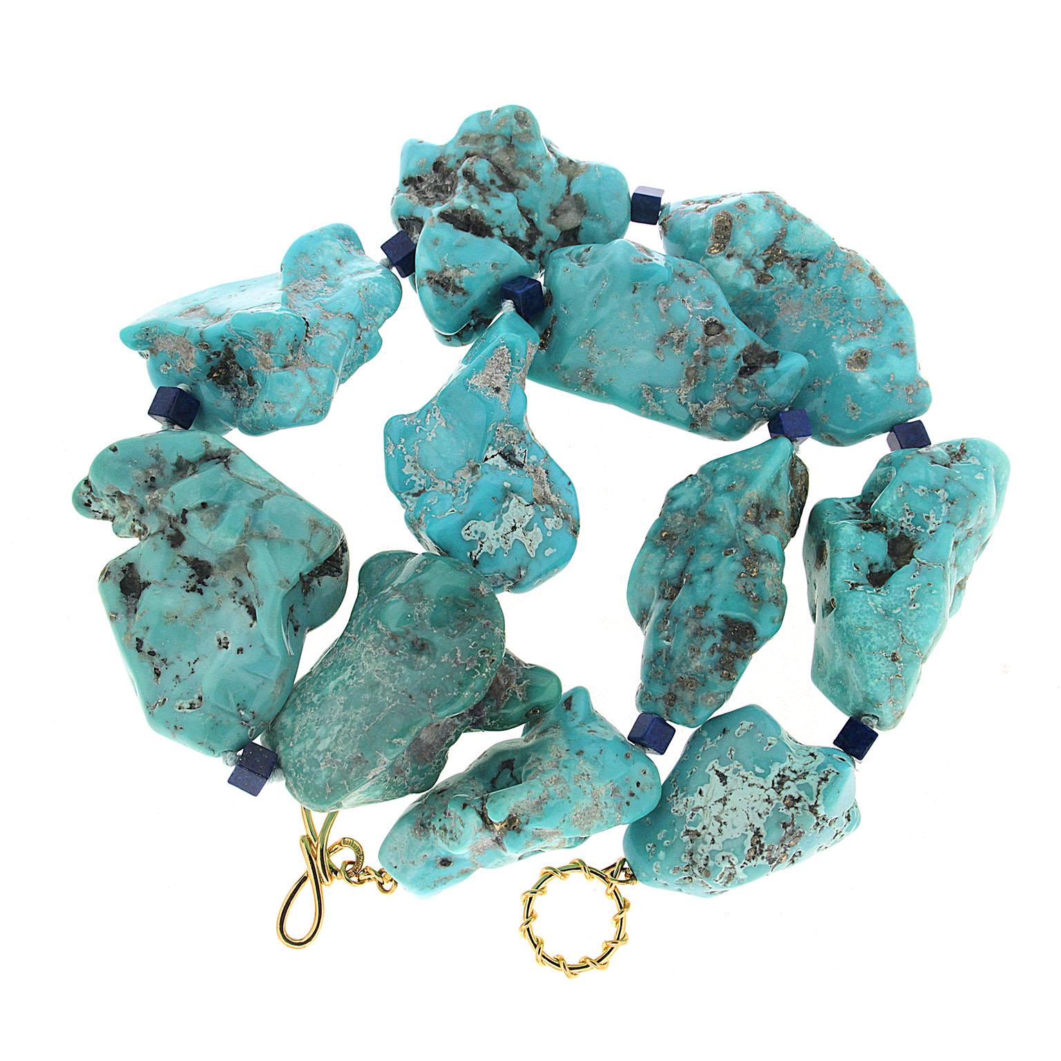 Valentin Magro Large Turquoise Nuggets and Lapis Lazuli Cubes Statement Necklace In New Condition In New York, NY